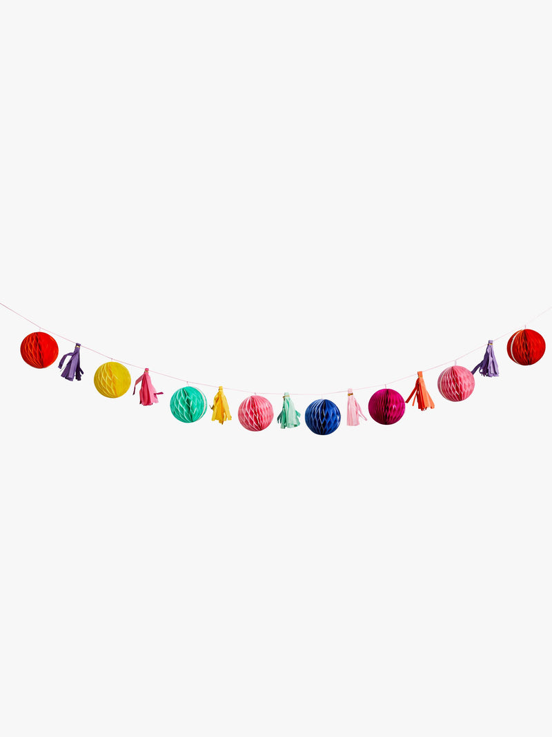 Vibrant Coloured Tassel and Honeycomb Decorative Garland