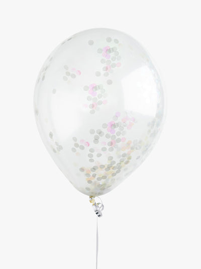 Silver and Iridescent Confetti-Filled Latex Balloons Pack of 5