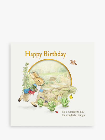 Birthday Card with Peter Rabbit and Radishes Illustration