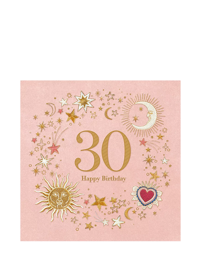 30th Birthday Greetings Card with Sun and Moon Design and Envelope