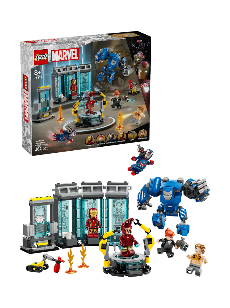 LEGO Marvel Iron Man's Laboratory Hall of Armour building toy, UK version