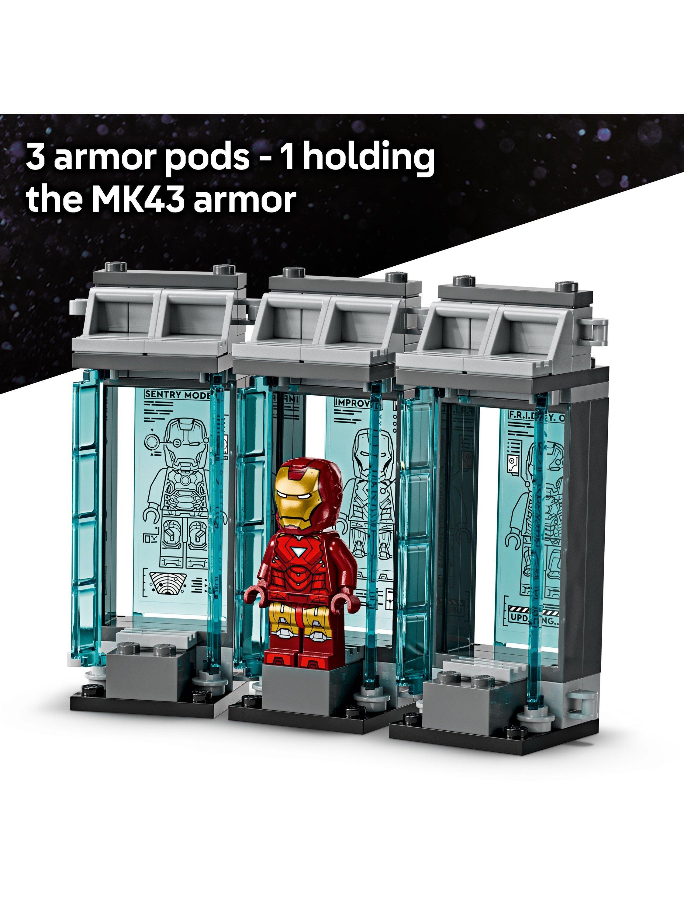 LEGO Marvel Iron Man's Laboratory Hall of Armour building toy, UK version