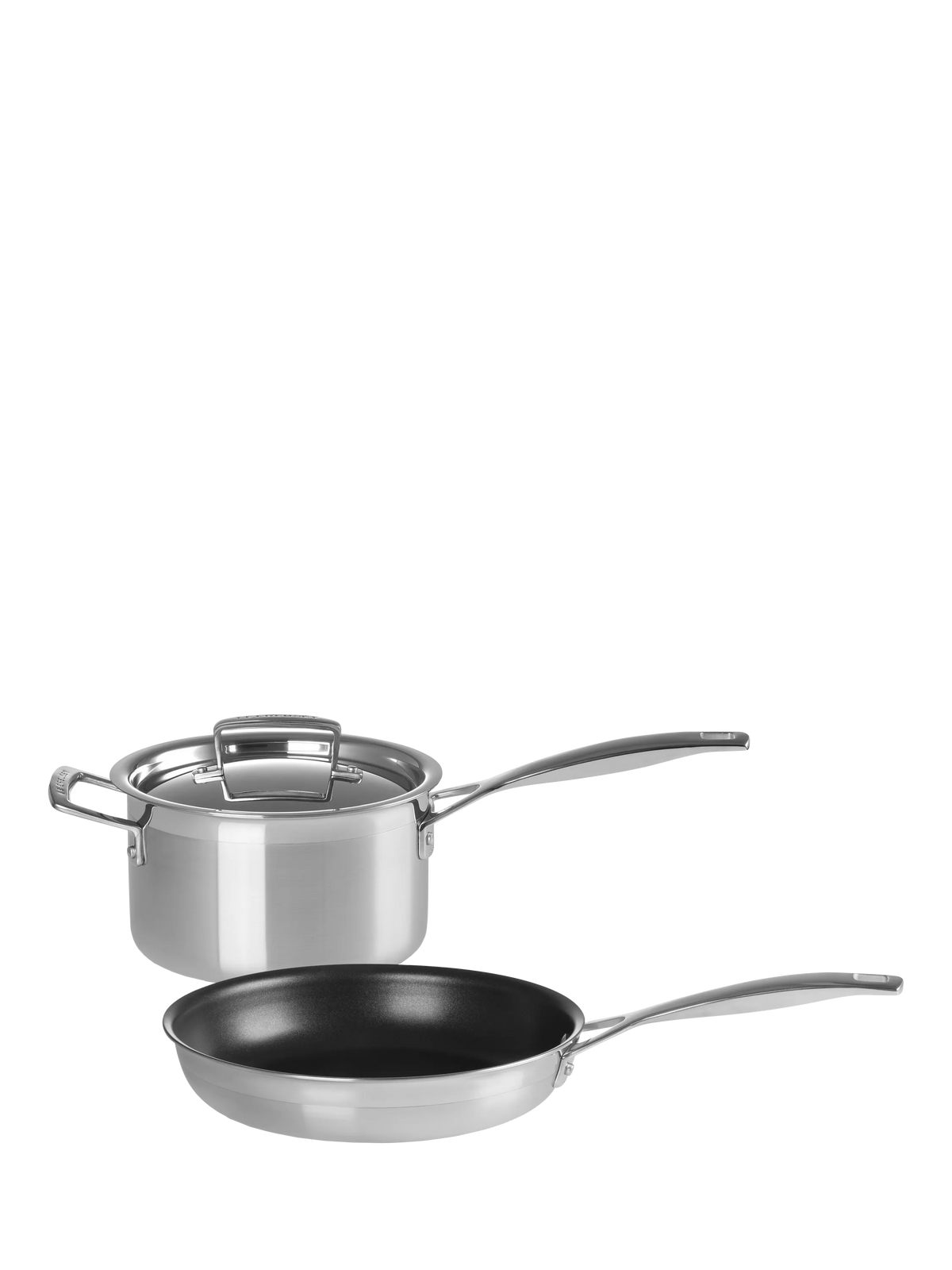 Le Creuset 3-ply stainless steel saucepan and frying pan set, UK version