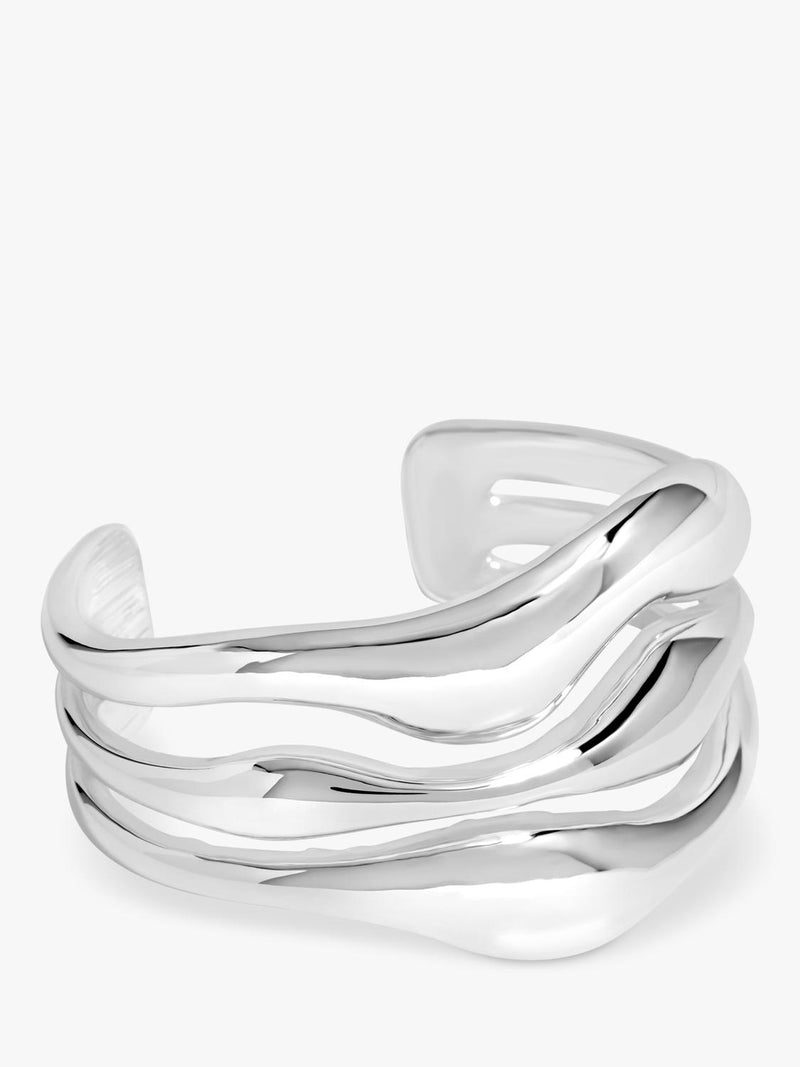 Layered Design Polished Silver Cuff