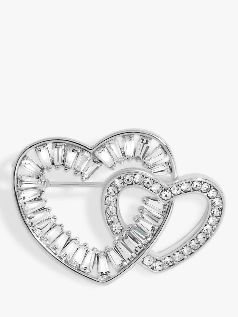 Interlinked Crystal Heart Brooch in Silver with Gift Box