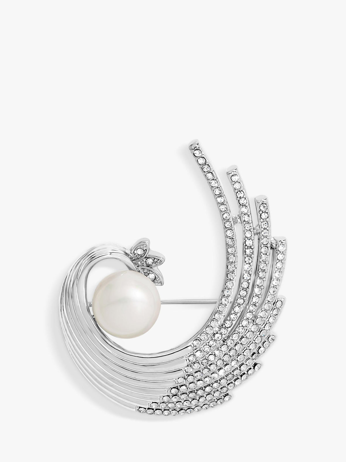 Crystal and Pearl Brooch in Silver