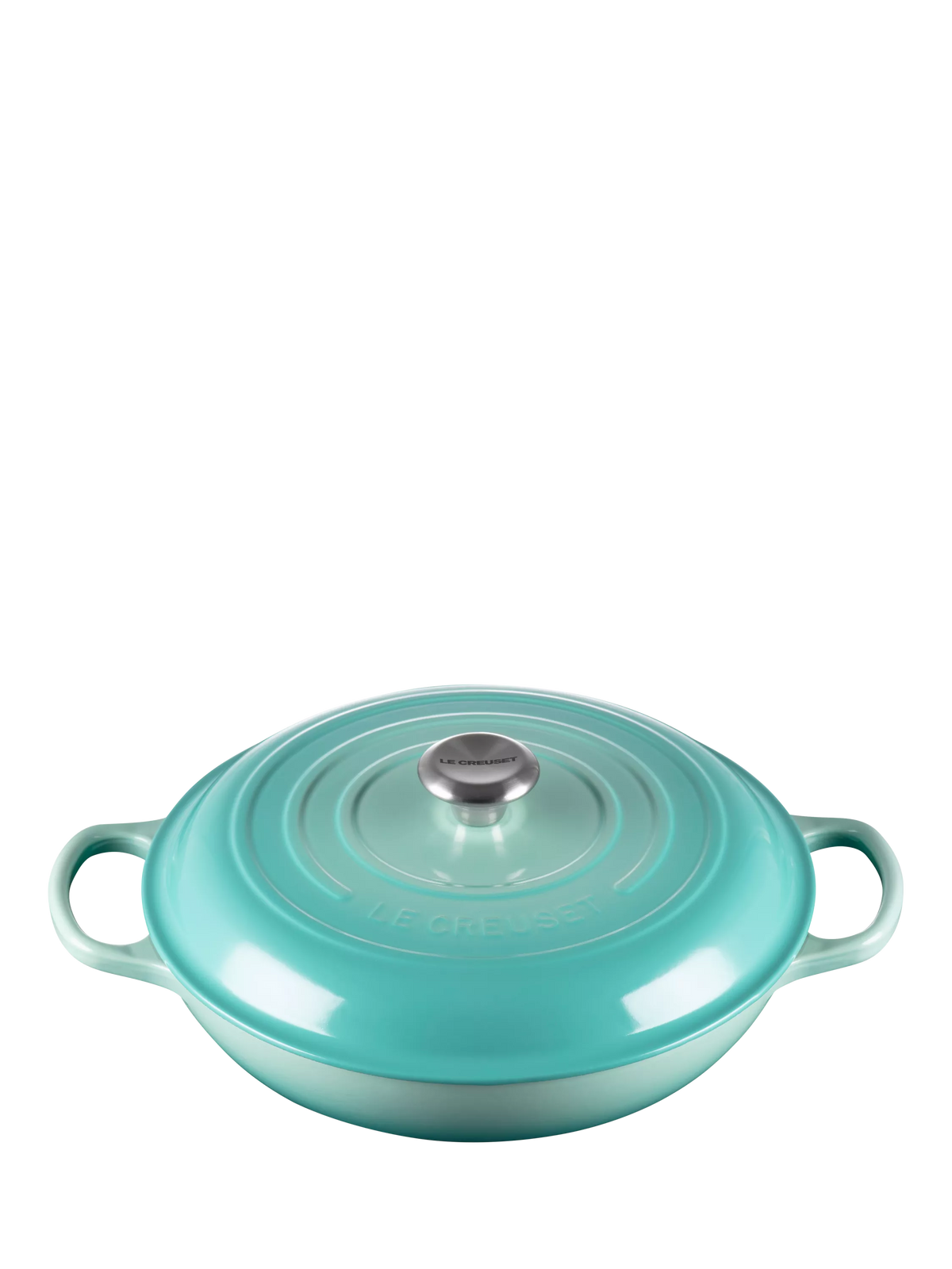 Le Creuset cast iron shallow casserole in cool mint, UK version