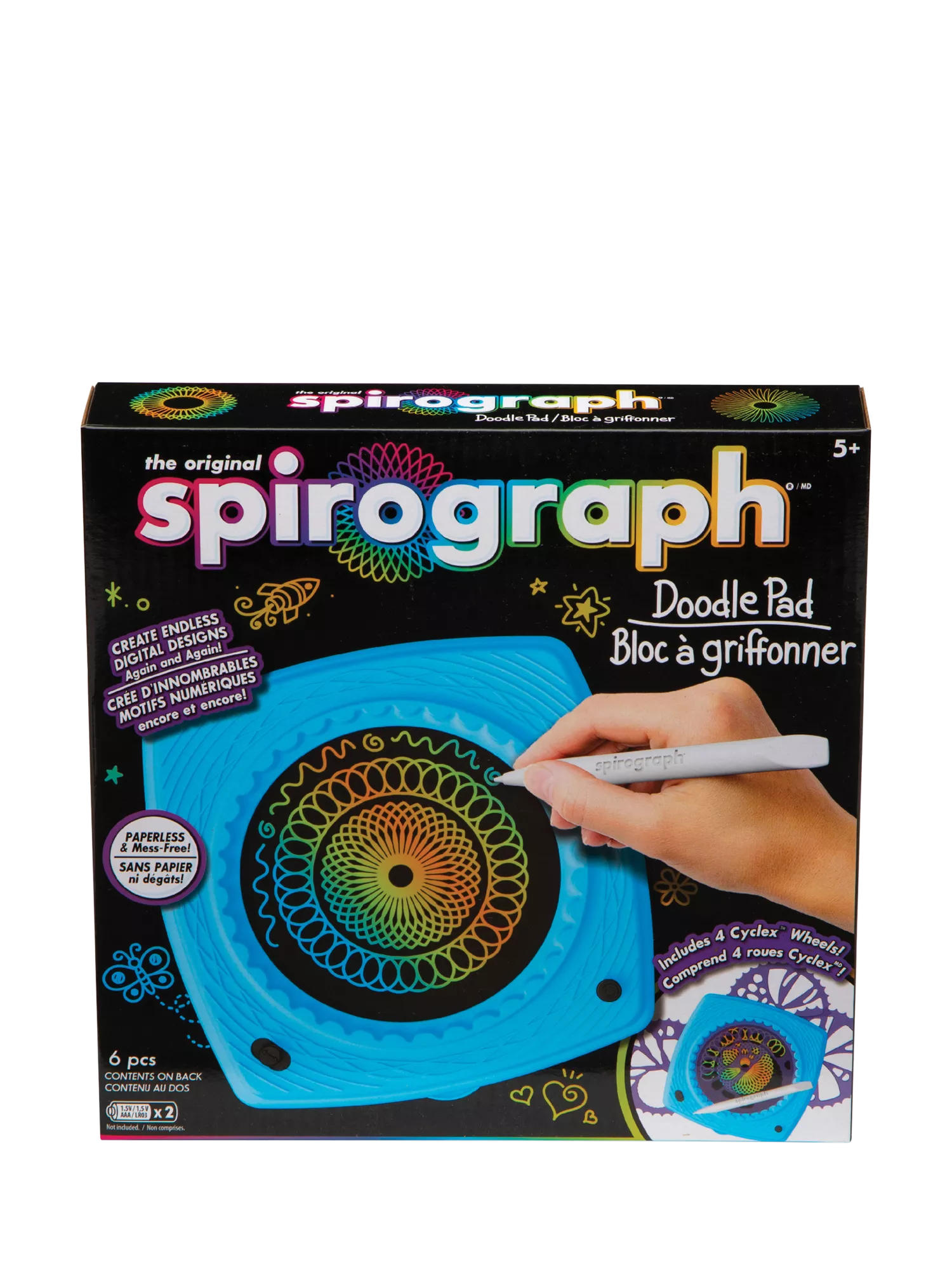 Spirograph doodle pad with LCD screen and stencil wheels (British brand)