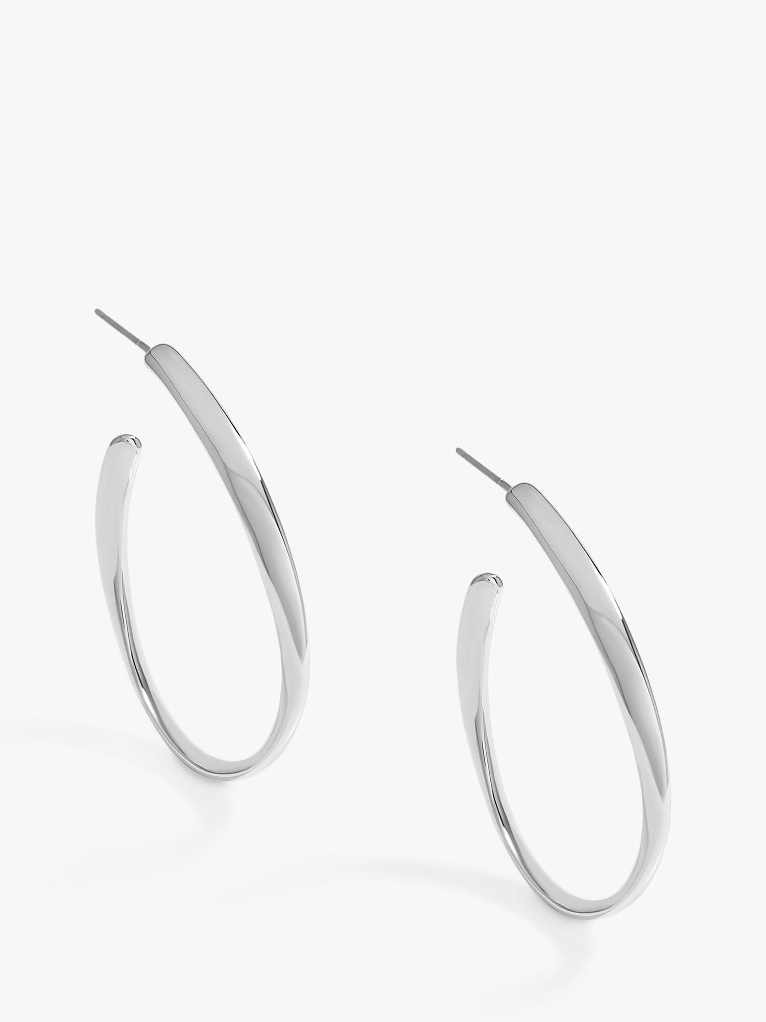 Polished Silver Twist Hoop Earrings for Pierced Ears