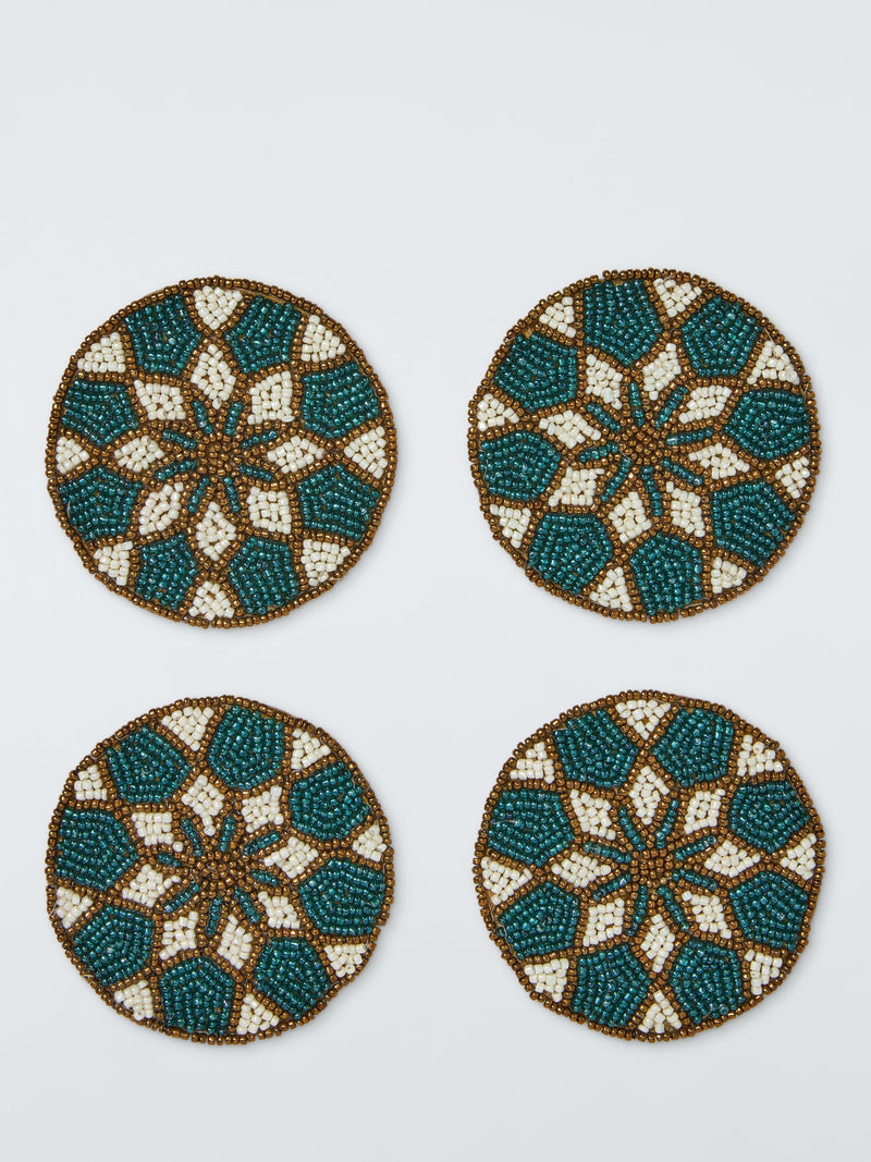 Beaded Coaster Set of 4 in Dark Peacock