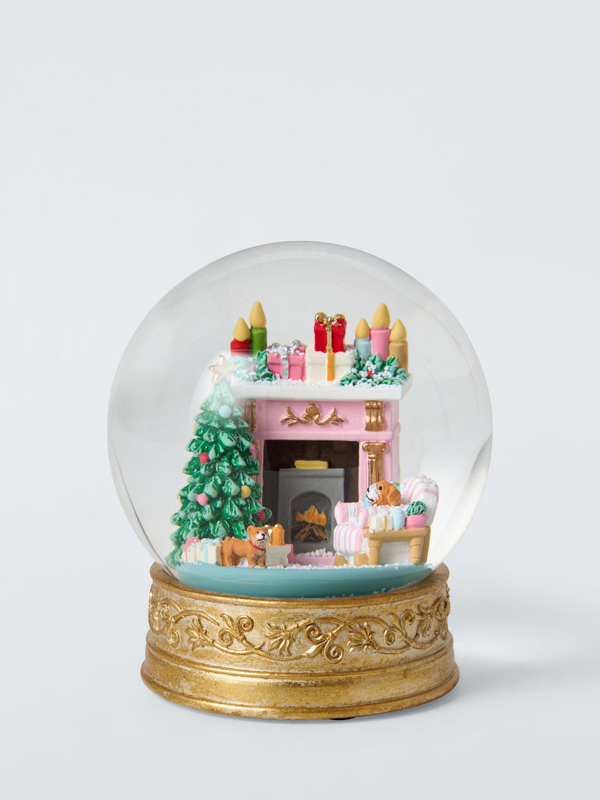 Festive Fireplace Snowglobe with Snow Flurry