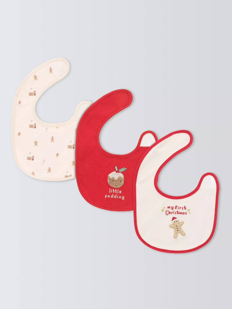 John Lewis Christmas round baby bibs multi pack of 3, UK version