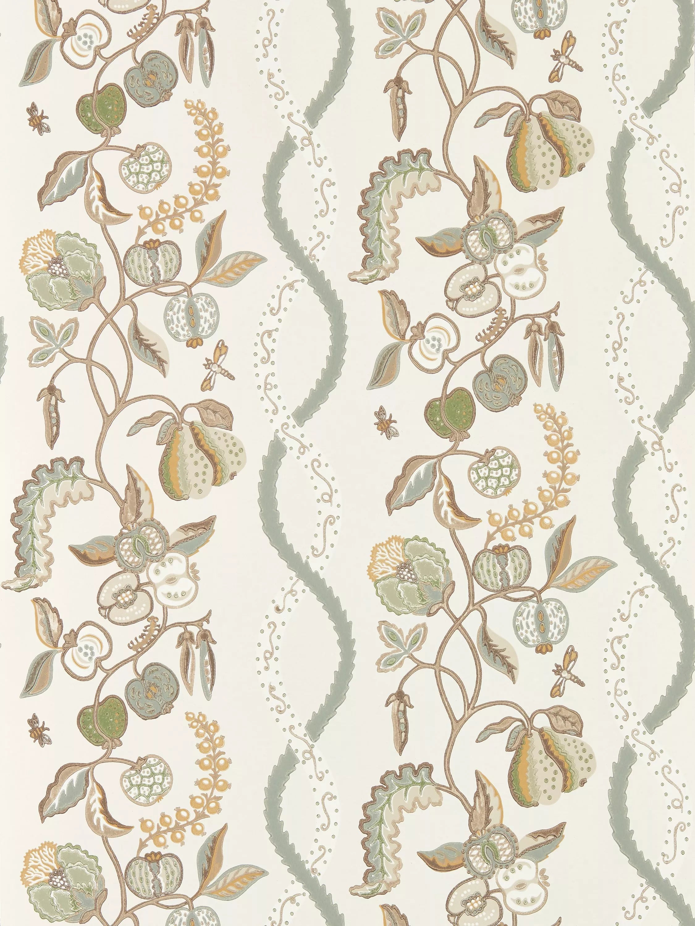 Sanderson Kitchen Garden design wallpaper with fruit and ribbon motif (British brand)