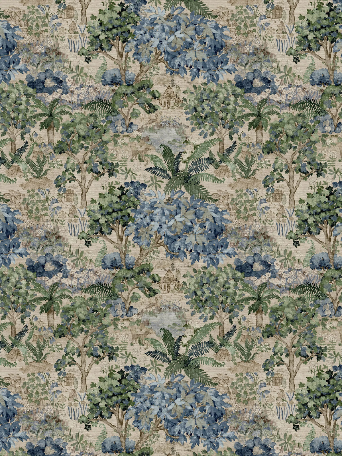 Sanderson woodland scene wallpaper mural with grass-cloth texture (British brand)