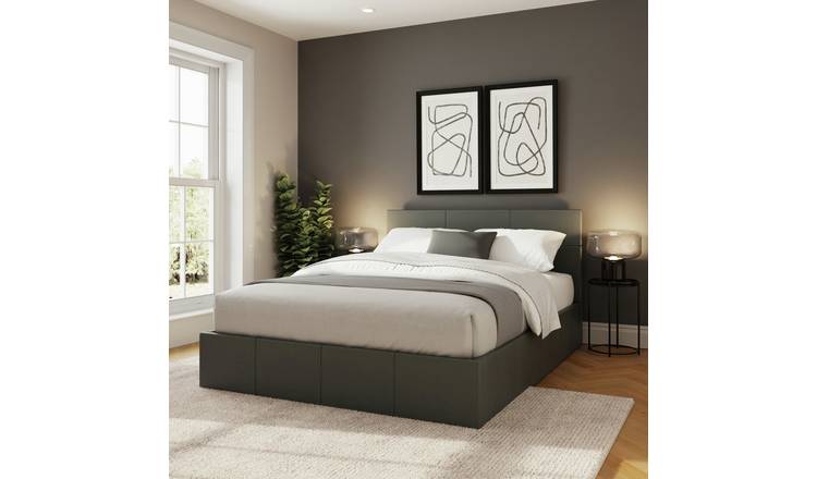GFW Small Double Grey Faux Leather Ottoman Bed - British product