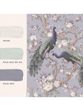 Laura Ashley ornate floral and peacock wallpaper in Iris, UK version