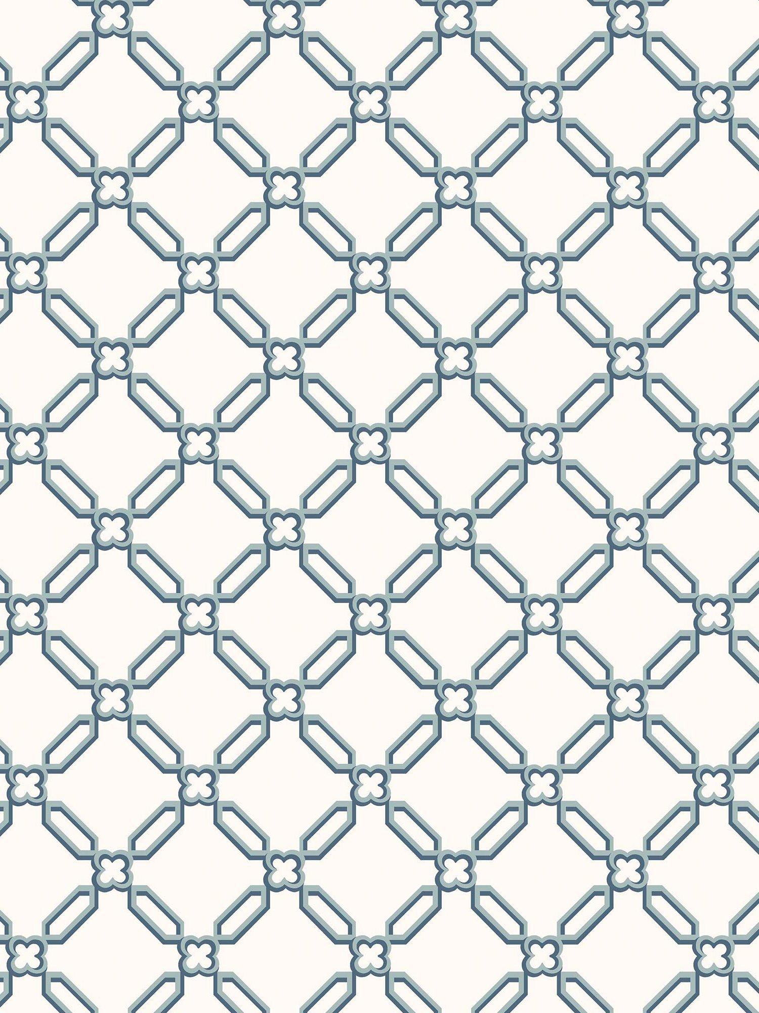Laura Ashley Westminster trellis design wallpaper in Dusky Seaspray, UK version
