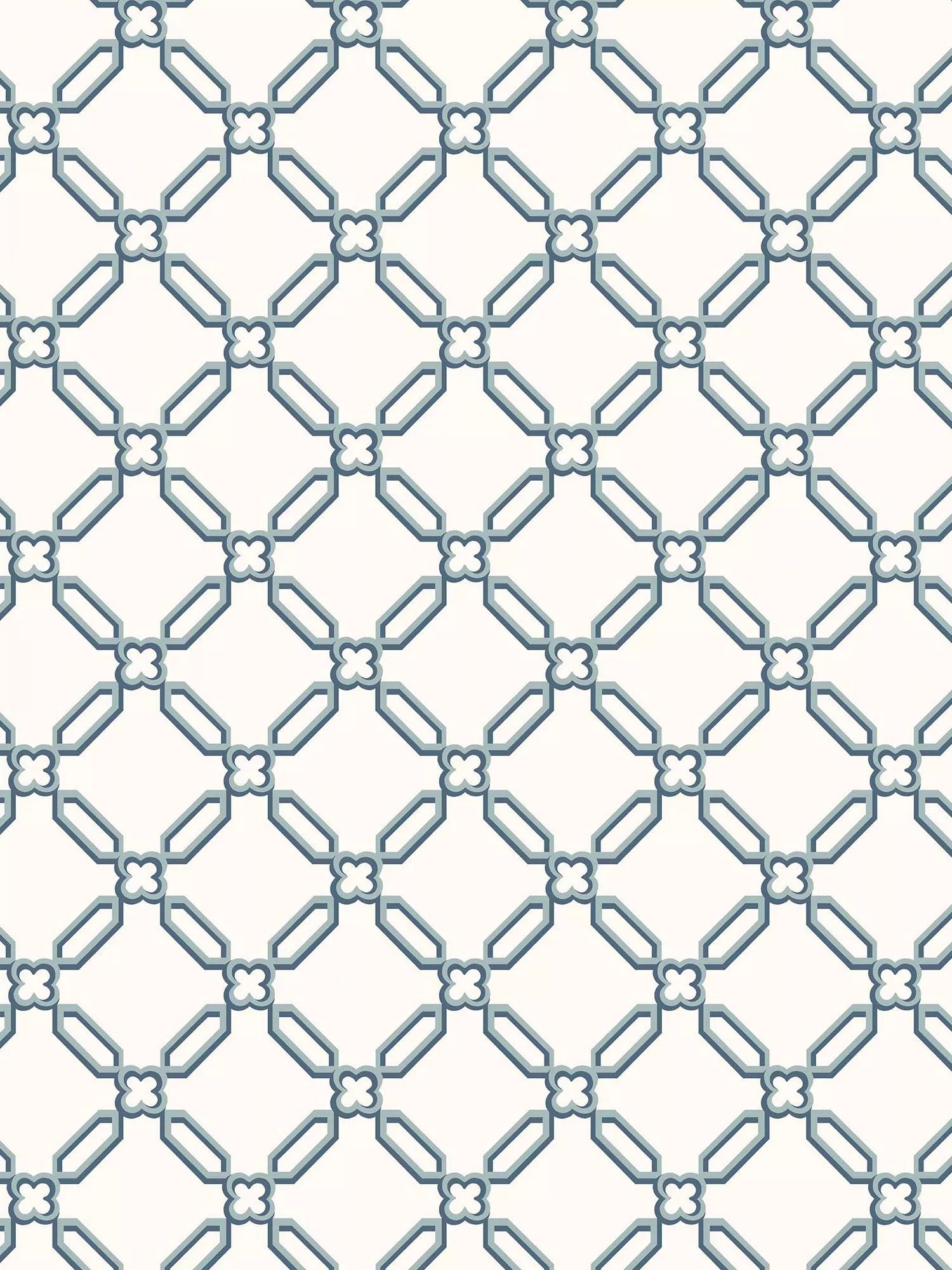 Laura Ashley Westminster trellis design wallpaper in Dusky Seaspray, UK version