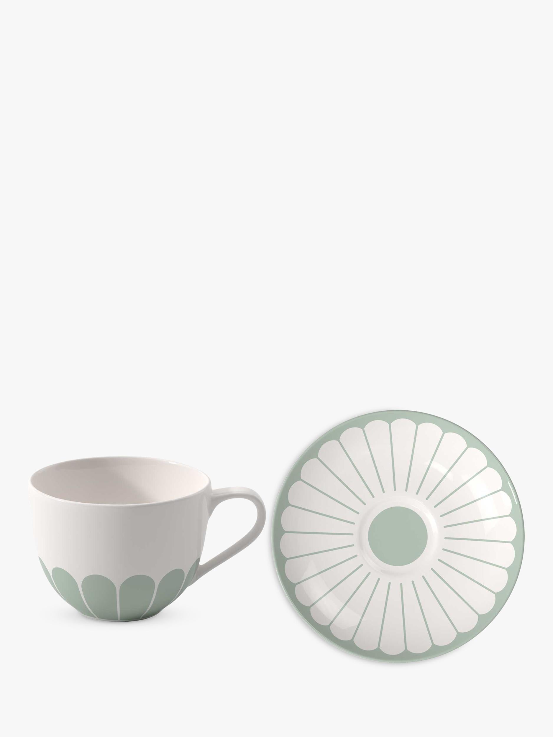 Porcelain Floral Coffee Cup and Saucer Set, 160ml, Green, Set of 2