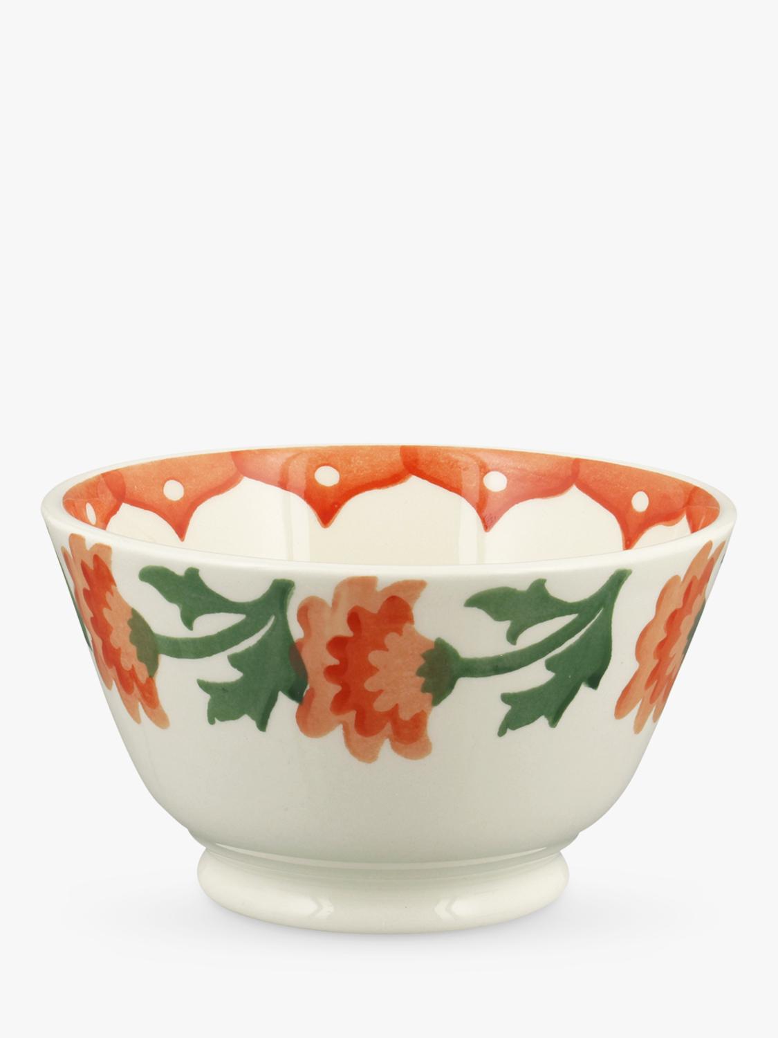 Small Footed Earthenware Bowl with Chrysanthemum Print 12.5cm Orange