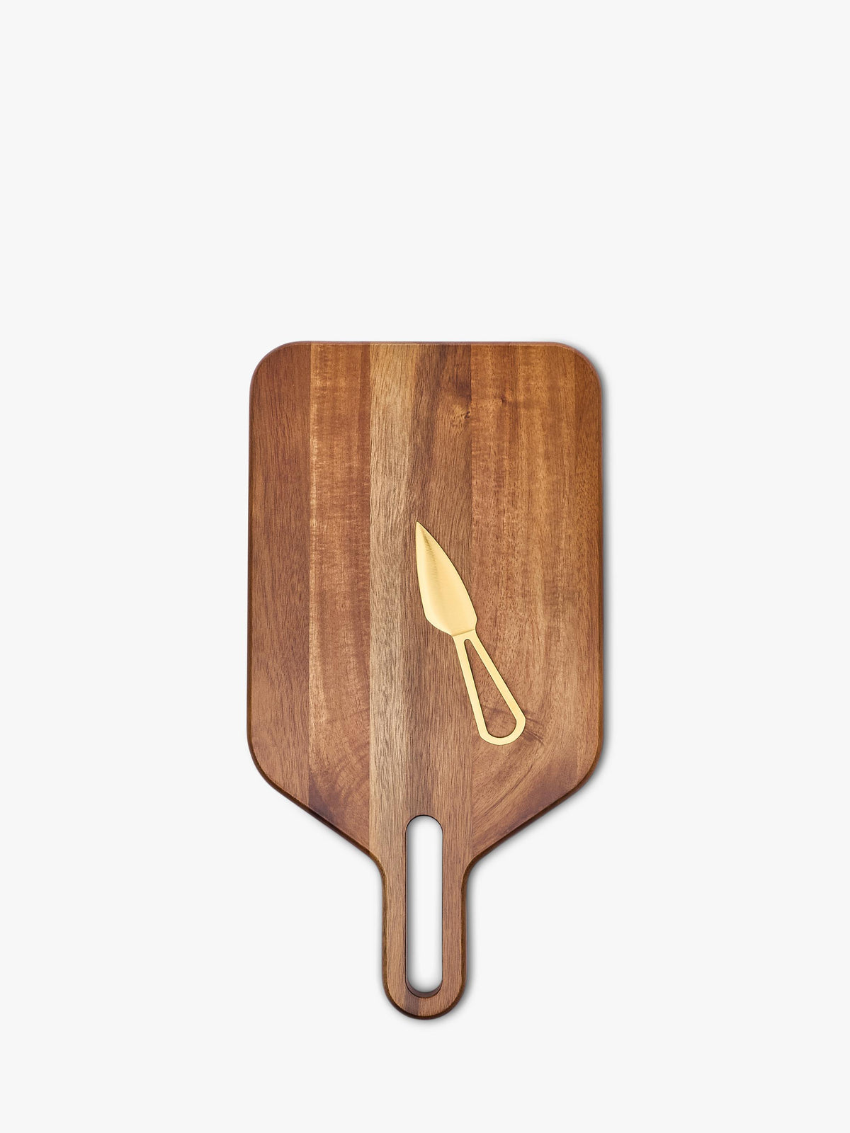 Acacia Wood Cheese Board and Knife Set with Gold Accents