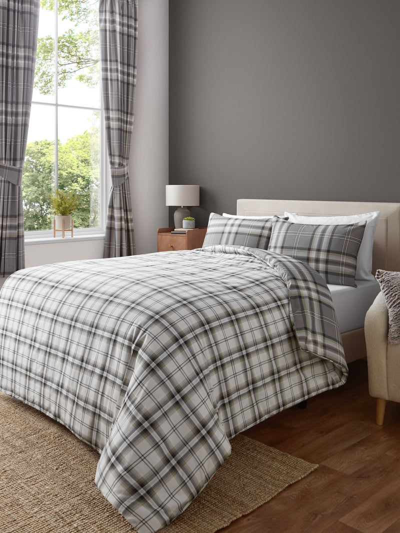 Catherine Lansfield Grey Kelso Check Duvet Cover and Pillowcase Set - British product