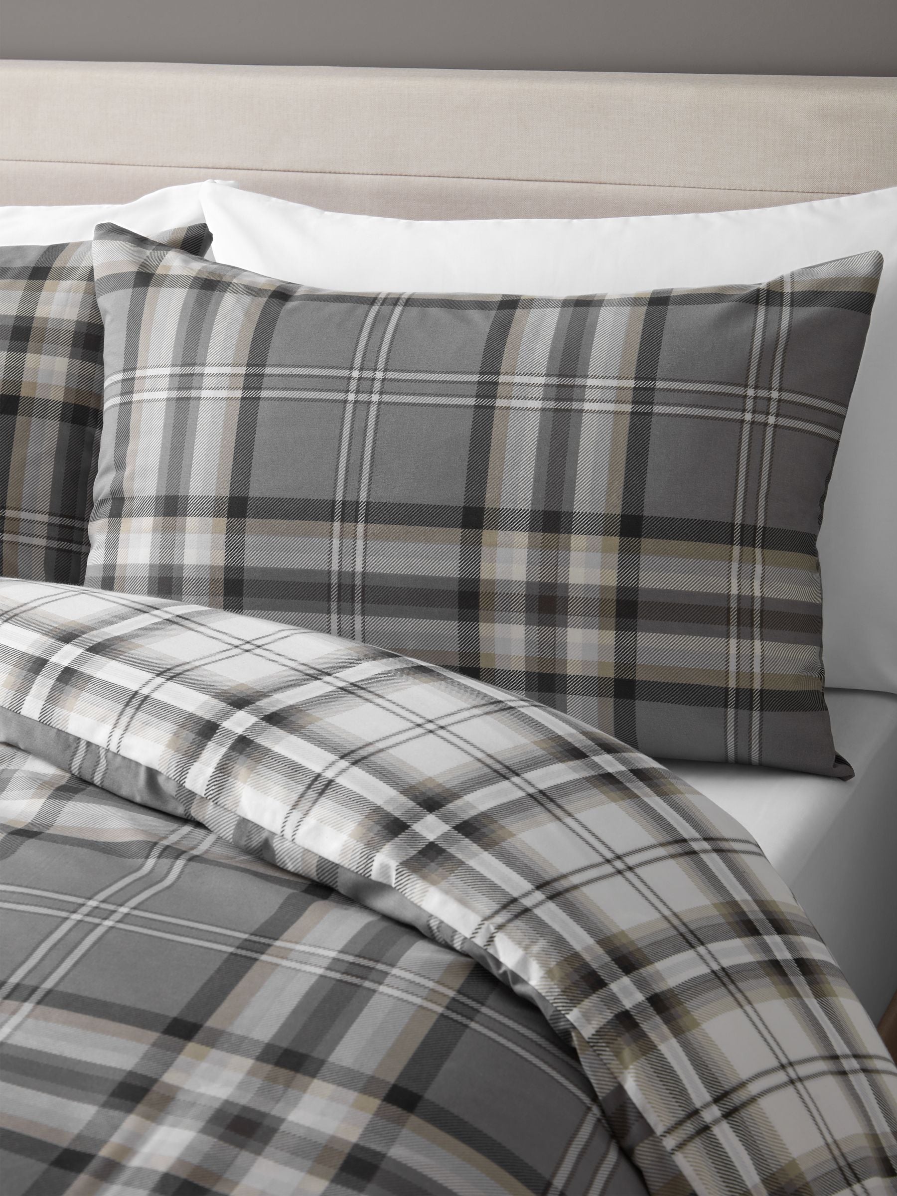 Catherine Lansfield Grey Kelso Check Duvet Cover and Pillowcase Set - British product