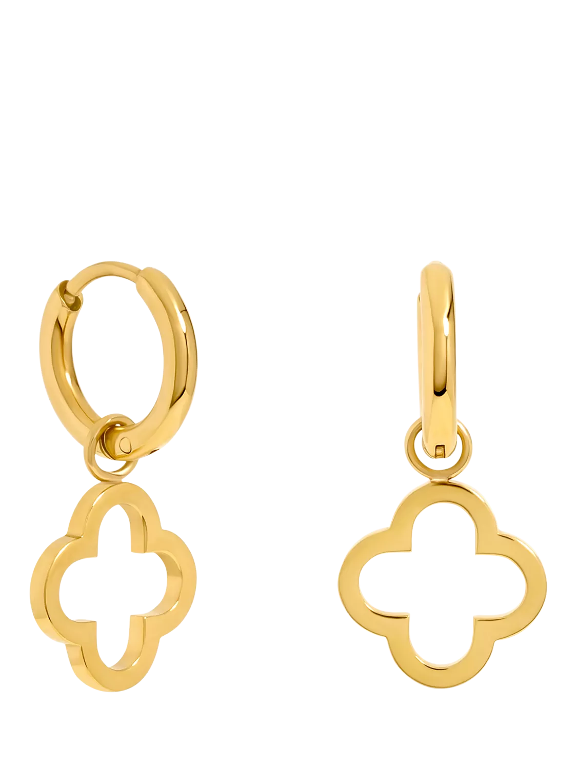 Jon Richard gold Clover Huggie Hoops earrings, UK version