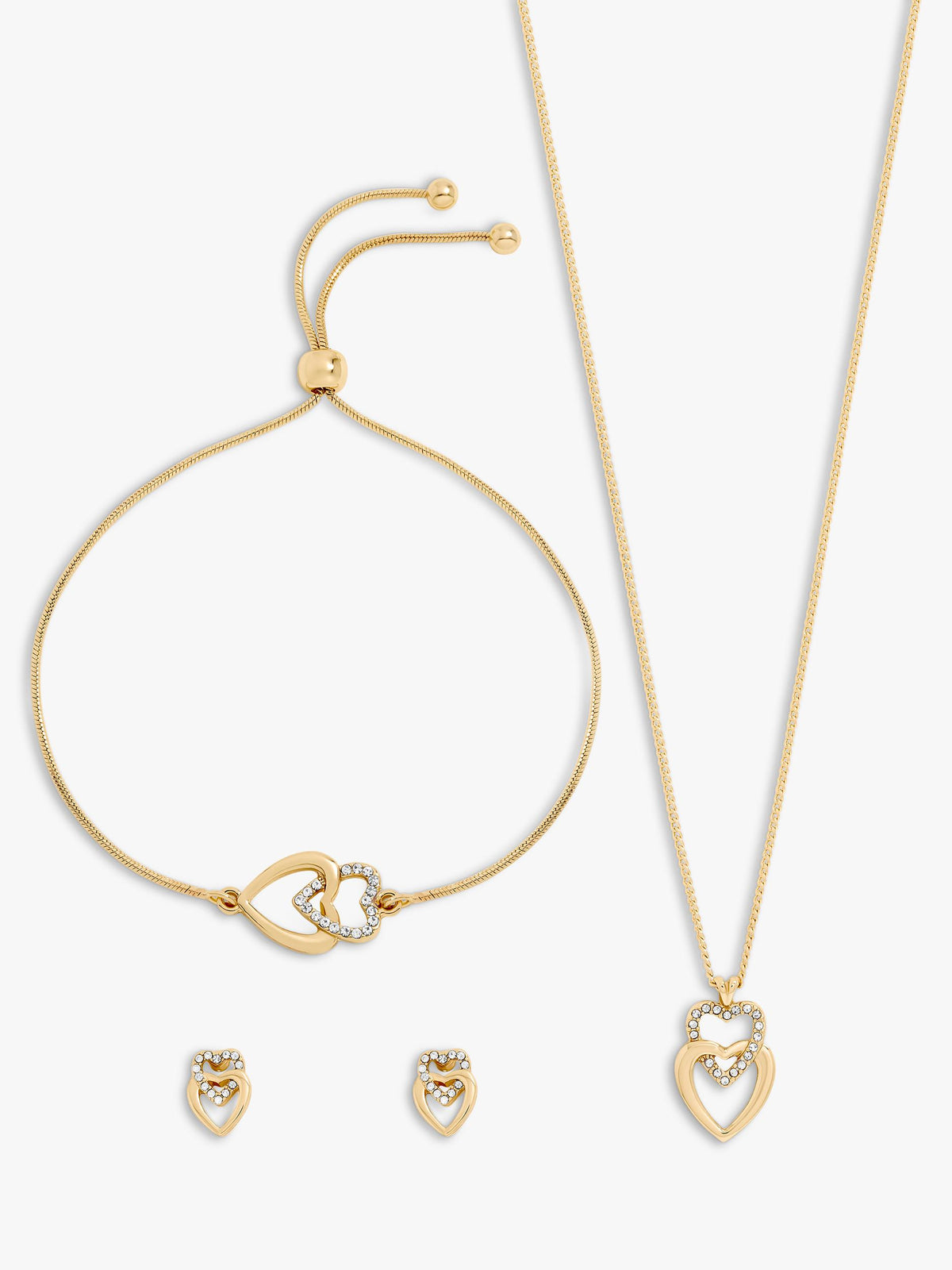Gold Plated Crystal and Heart Trio Jewelry Set for Pierced Ears