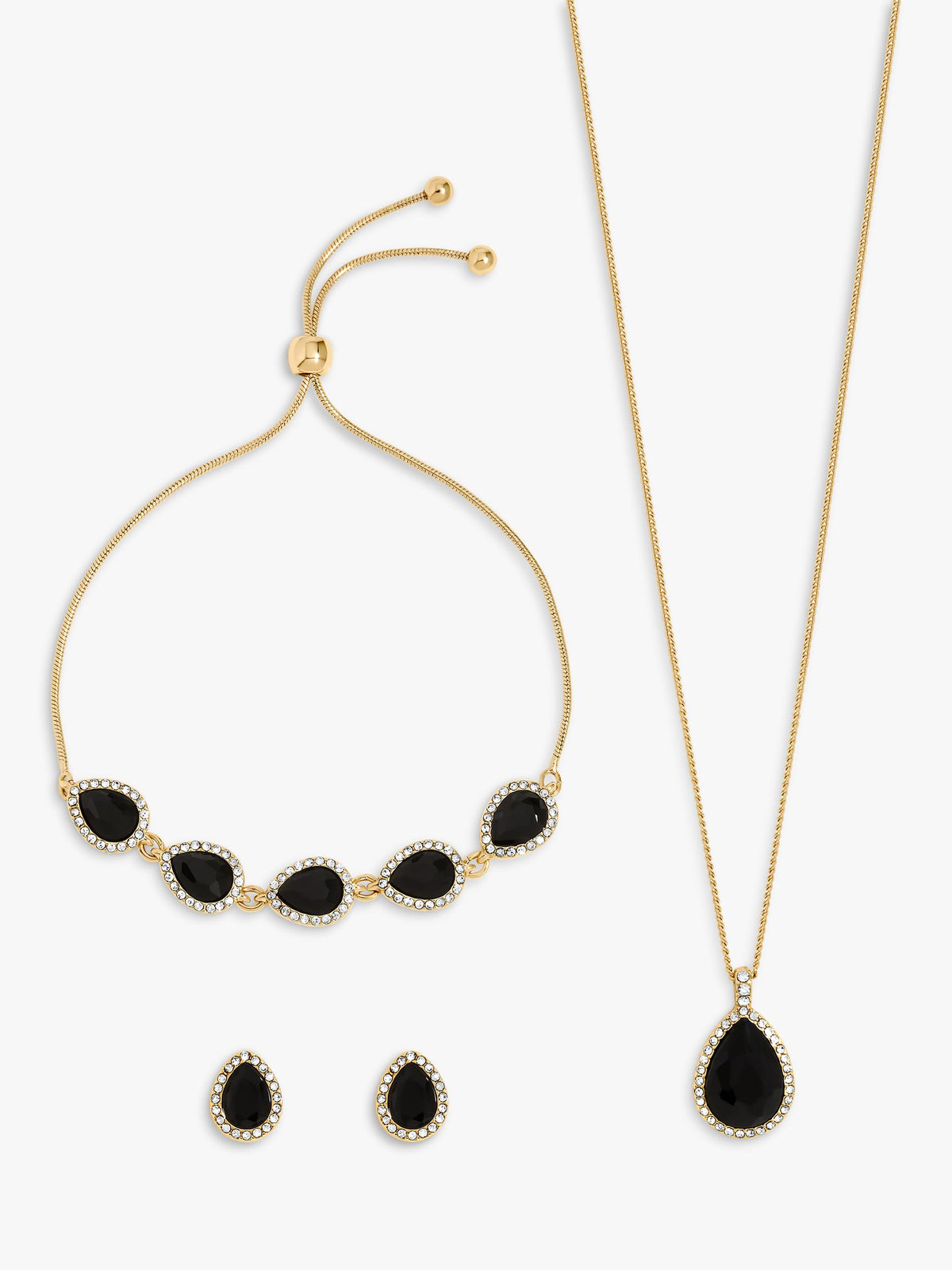 Gold Plated Jet Pear Drop Trio Earring Set for Pierced Ears