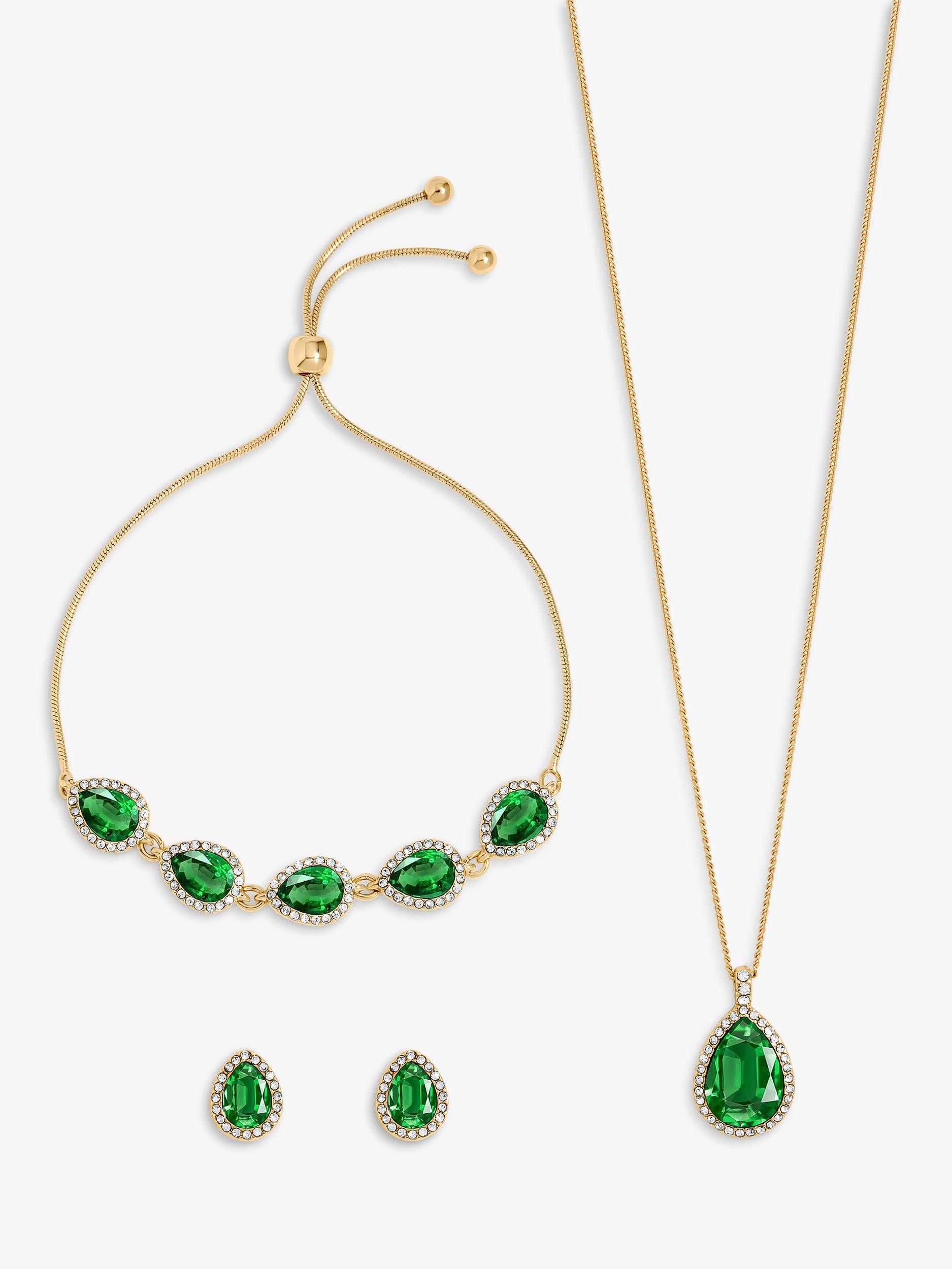 Emerald and Gold-Plated Pear Drop Earring Set for Pierced Ears