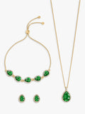 Emerald and Gold-Plated Pear Drop Earring Set for Pierced Ears