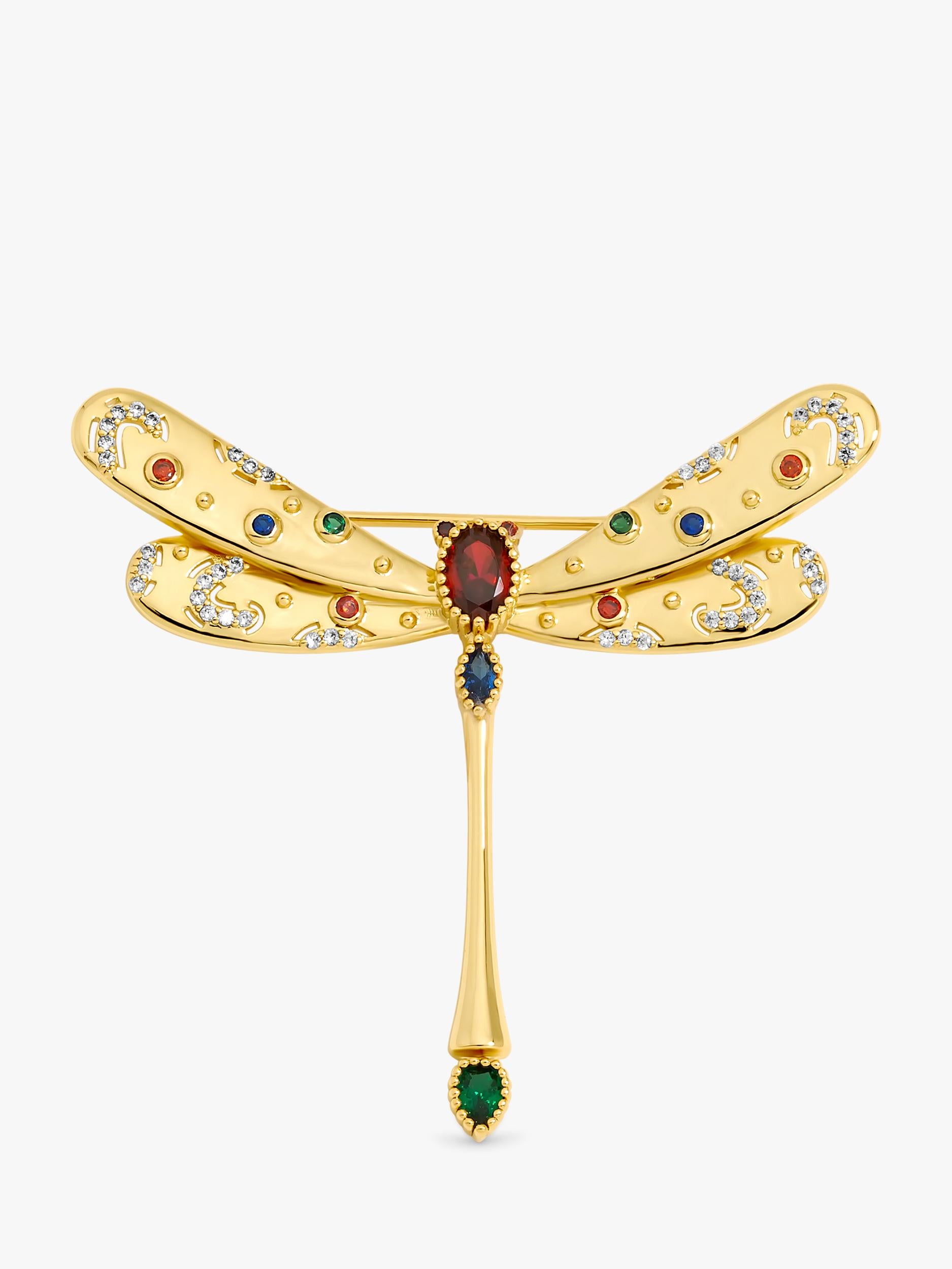 Gold Plated Crystal and Multi-Coloured Dragonfly Brooch