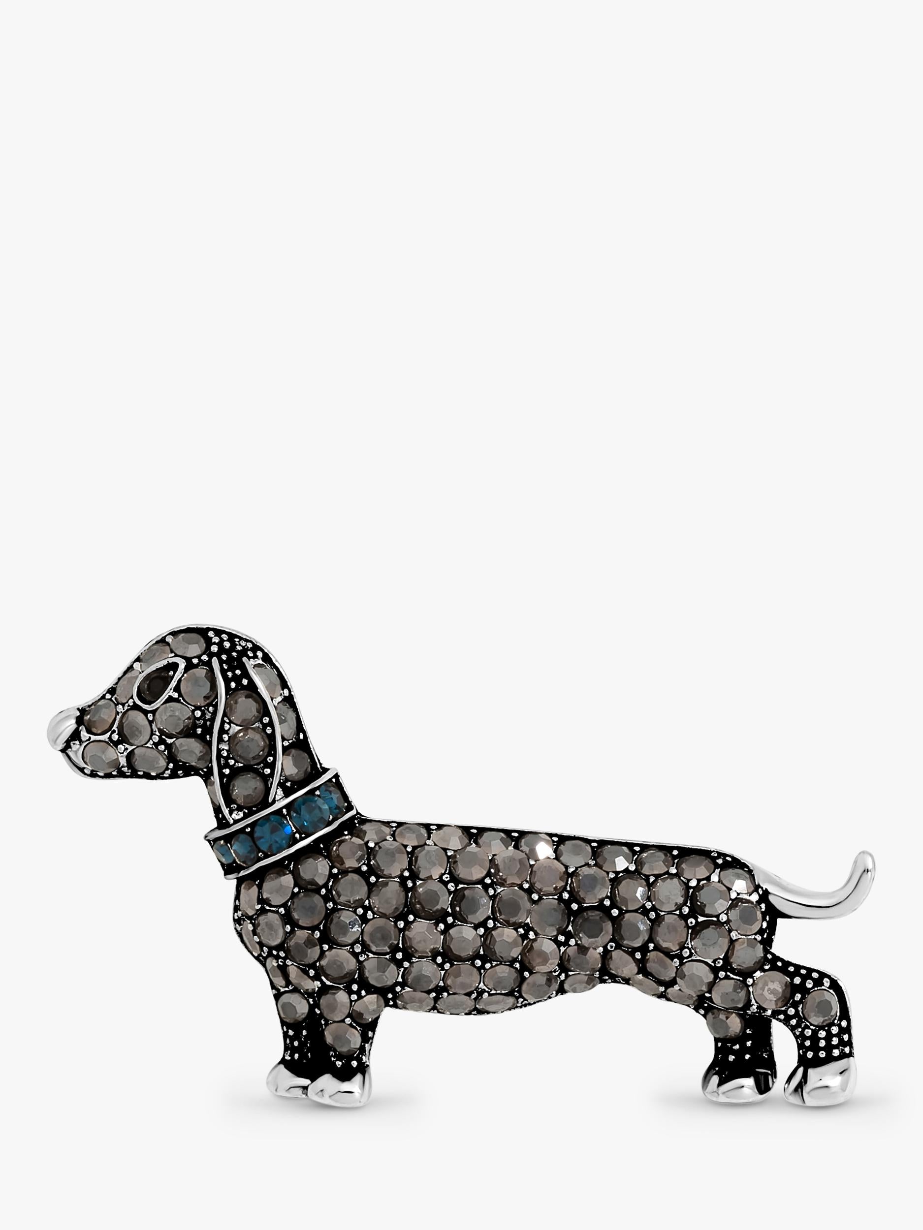 Crystal Sausage Dog Brooch in Silver for Accessories and Gifts