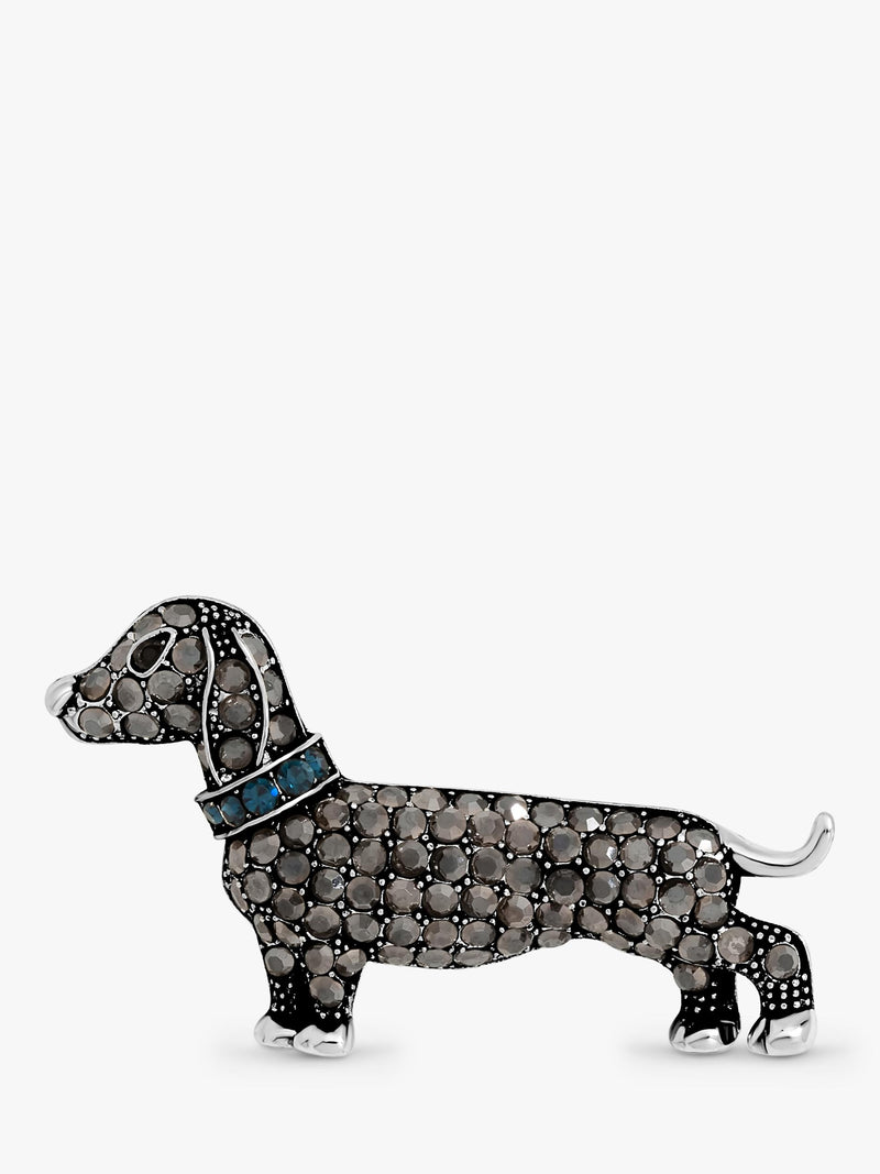 Crystal Sausage Dog Brooch in Silver for Accessories and Gifts