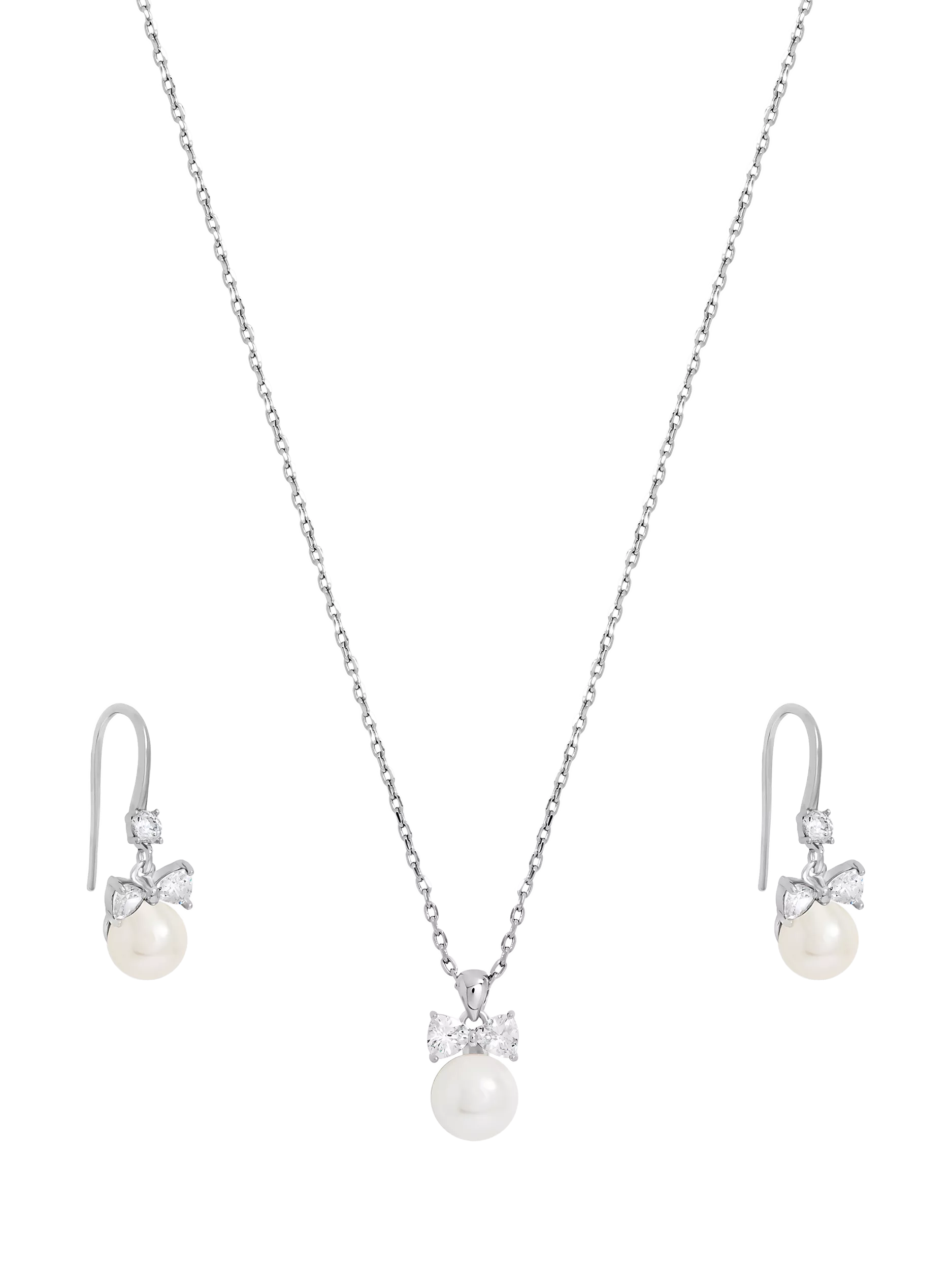 Jon Richard crystal bow and pearl drop earring set in silver, UK version