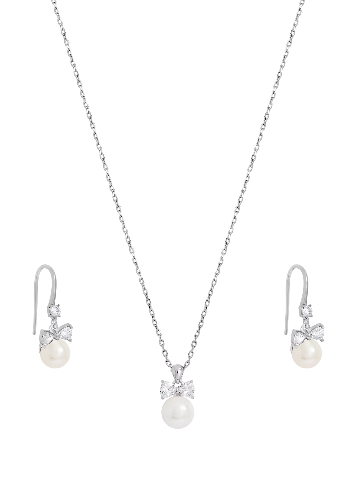 Jon Richard crystal bow and pearl drop earring set in silver, UK version