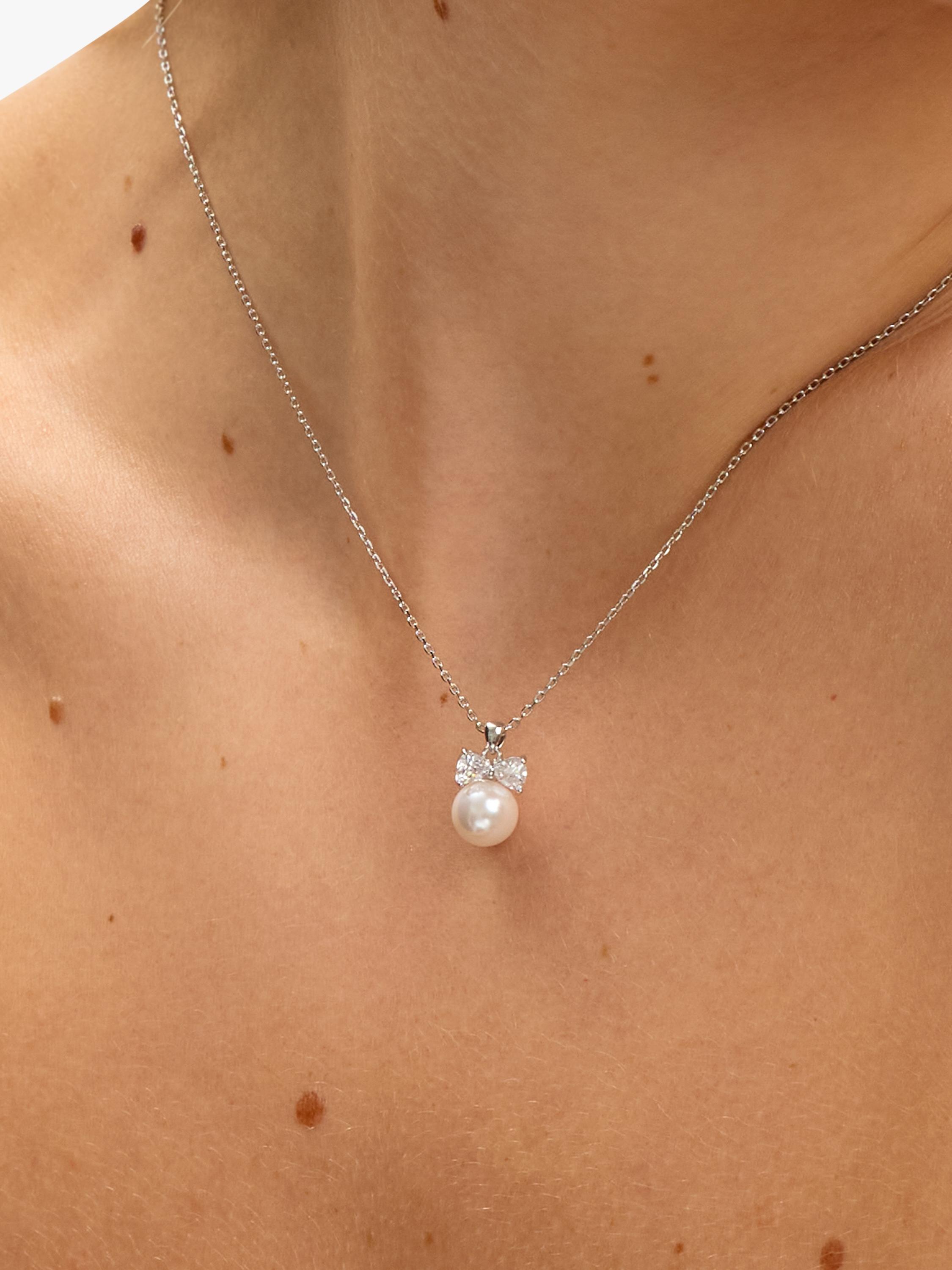 Jon Richard crystal bow and pearl drop earring set in silver, UK version