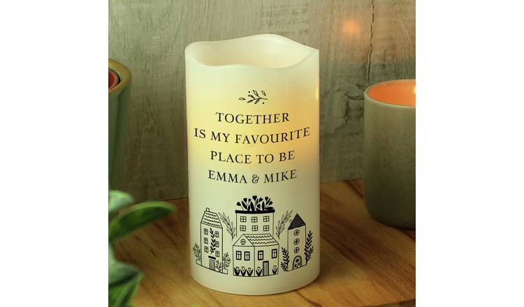 Personalised Message Home LED Candle, 13cm height, 7.5cm diameter, imported from the UK