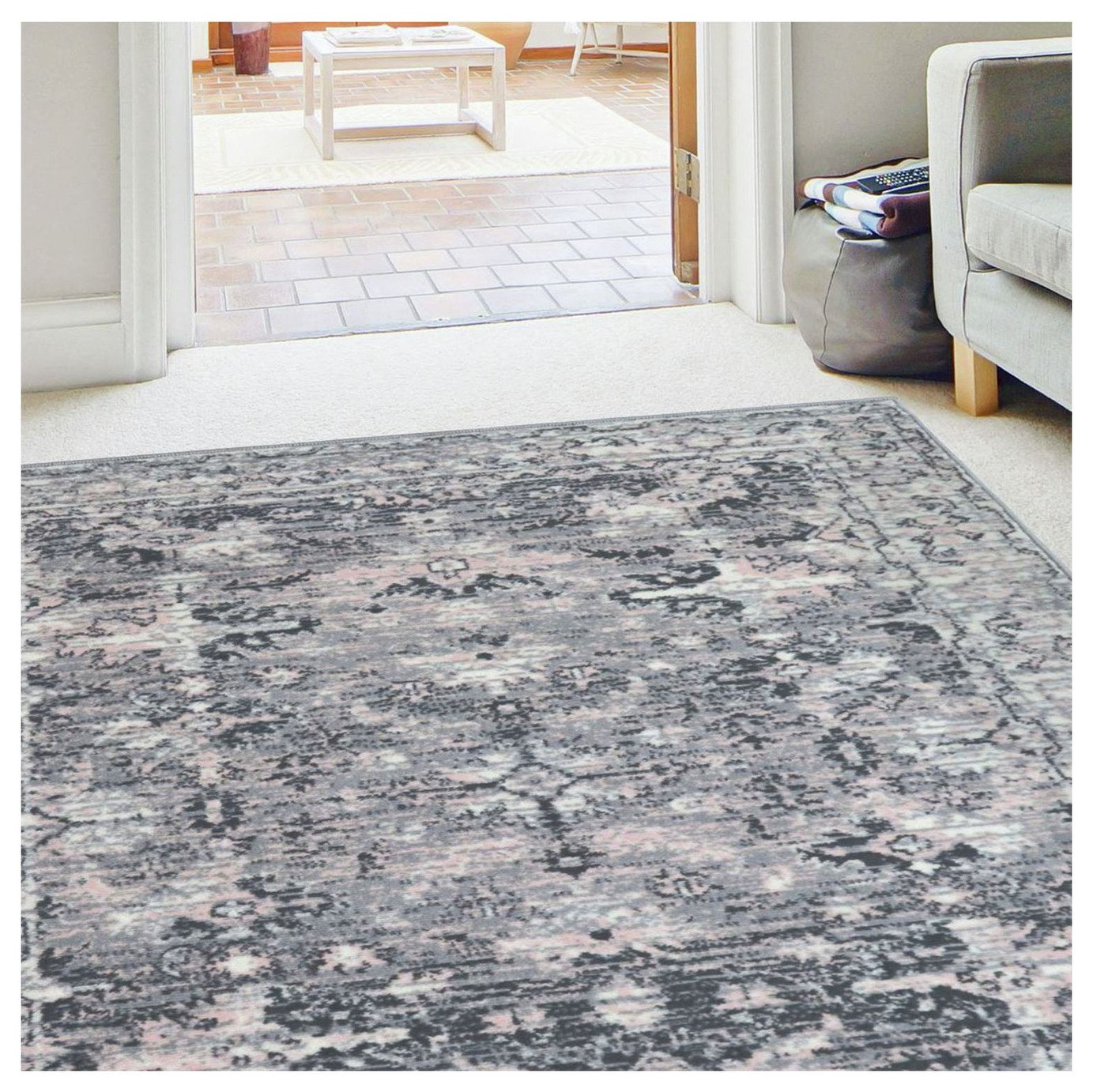 Homemaker Traditional Grey Blush Short Pile Rug 80x150cm, UK version