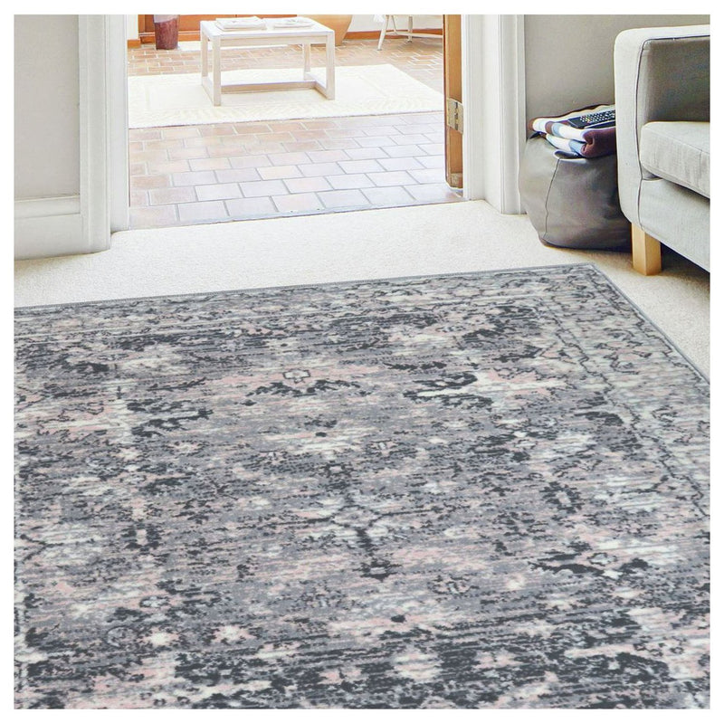 Homemaker Traditional Grey Blush Short Pile Rug 80x150cm, UK version