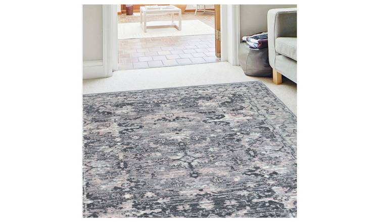 Homemaker Traditional Grey Blush Short Pile Rug 80x150cm, UK version