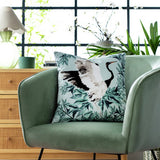 Habitat Crane Print Velvet Cushion - Multicoloured - 43x43cm