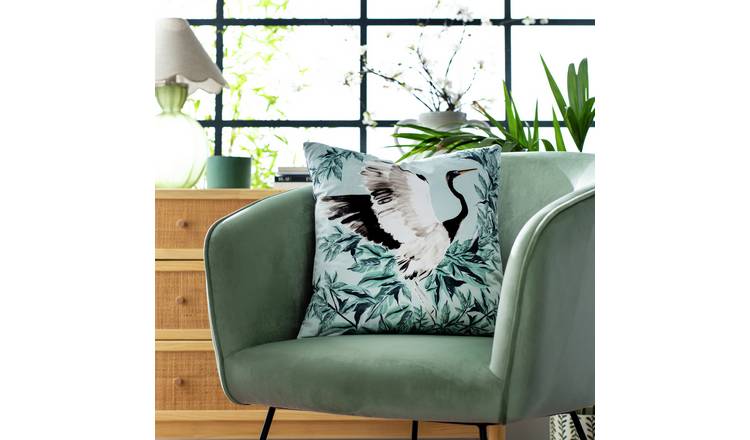 Habitat Crane Print Velvet Cushion - Multicoloured - 43x43cm