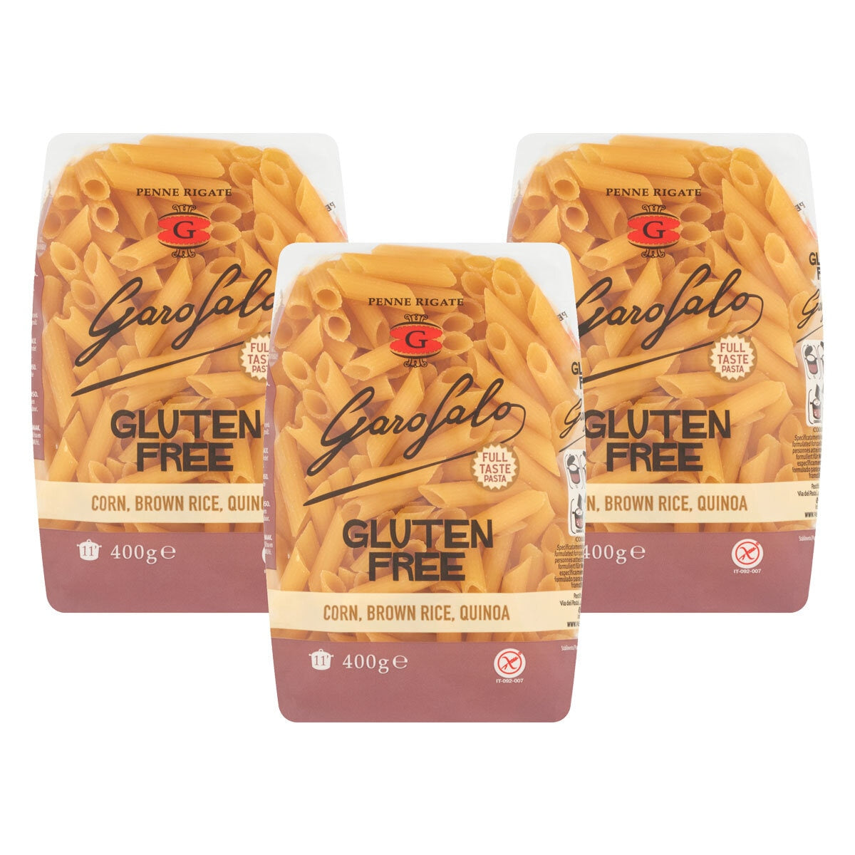 Garofalo gluten free penne pasta 3x400g , UK version