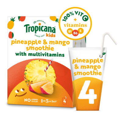 Tropicana Kids Pineapple & Mango smoothie 4 x 150ml cartons (British brand)