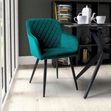 Green Velvet Quilted Dining Chairs, 2 Pack