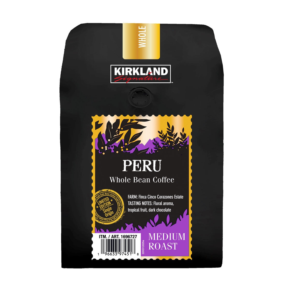 Kirkland Signature Peru Medium Roast Whole Coffee Beans 907g, UK version
