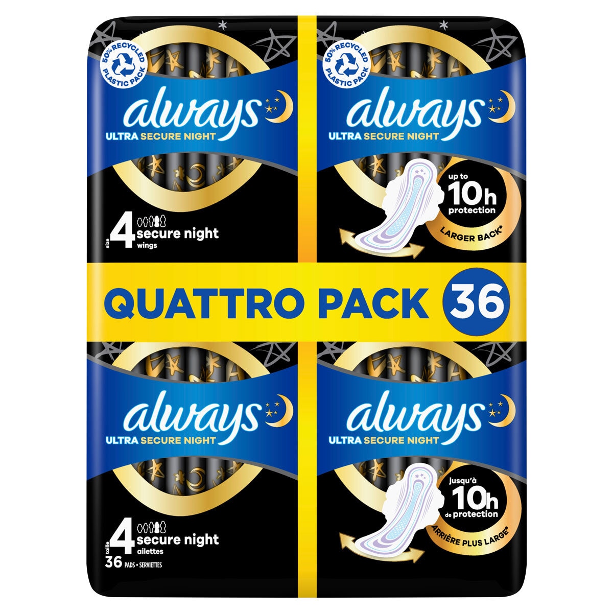 Always Ultra Night Quattro sanitary towels 36 Pack - British product