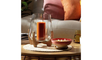 Habitat Large Hurricane with Wooden Legs Natural Hurricane Candle Lamp